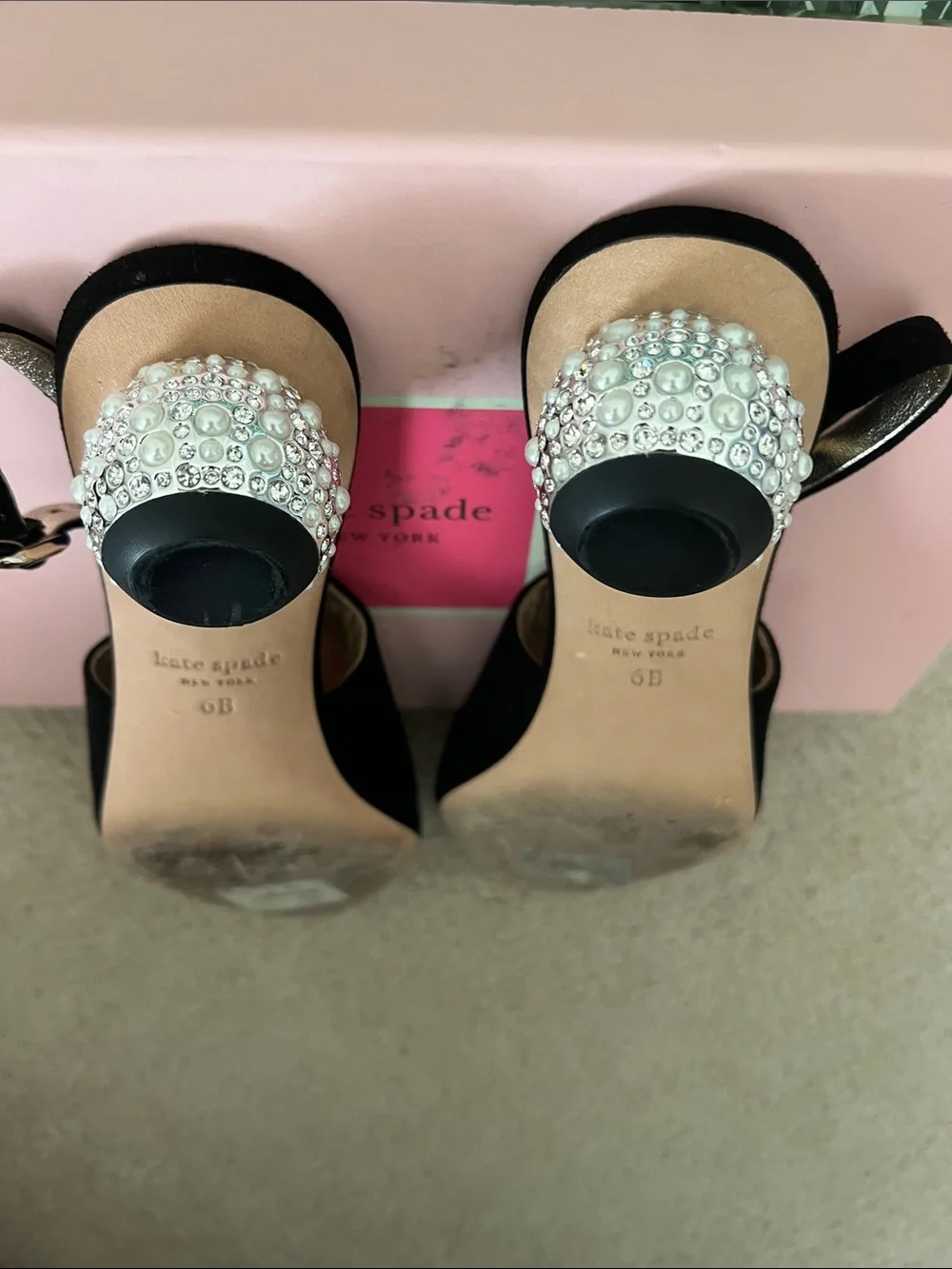 kate spade Black Suede Slingback Pumps with Crystal Heel